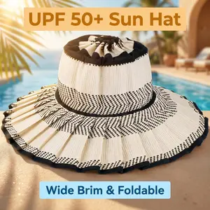 Women’s UPF 50+ Straw Sun Hat, Wide Brim Foldable Ponytail Hat for Independence School Daily Wear, Breathable Cooling Beach Travel Hat with Chin Strap, Mommy and Me Matching Parent Kid Hats Summer Sunshade Stylish Outdoor & Independence School Student Hat