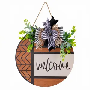 Luxury Fashion Welcome Wreath, All Season Artificial Wooden Plastic Door Wreath, Easy Hanging Front Door Wall Decoration, Perfect Housewarming Present, Home Porch and Entryway Decor