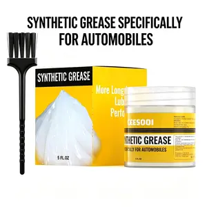 5 Fl Oz Multi-Purpose Automotive Synthetic Grease - White Lithium Style with Brush for Hinges, Tracks, Rust & Friction Protection