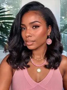 Side Part Bob Wig Human Hair Transparent Lace Wig Body Wave 180% Density Natural Black Human Hair Wigs for Black Women Pre Plucked