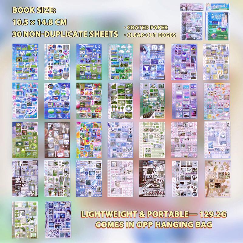 2 Styles 30 Sheets Dreamcore Aesthetic Sticker Book – Frutiger Aero-Inspired Die-Cut Glossy/Matte Textured Stickers for Journaling, Scrapbooking, Collage Art & INS Softcore Decor,TikTokShopJumpstartSale