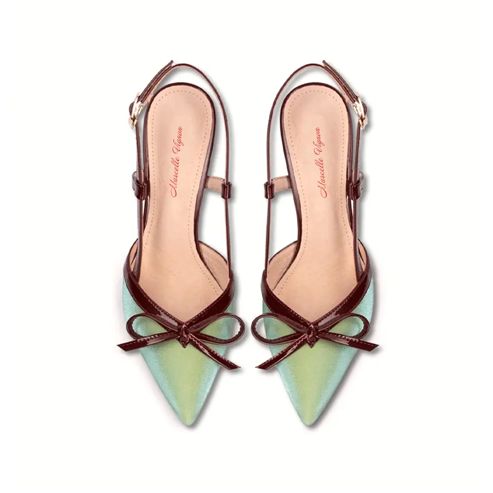 Fashionable Seaweed Leather Pointed Toe Stiletto Heel