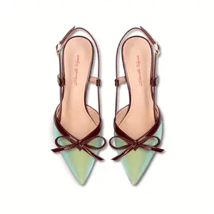 Fashionable Seaweed Leather Pointed Toe Stiletto Heel