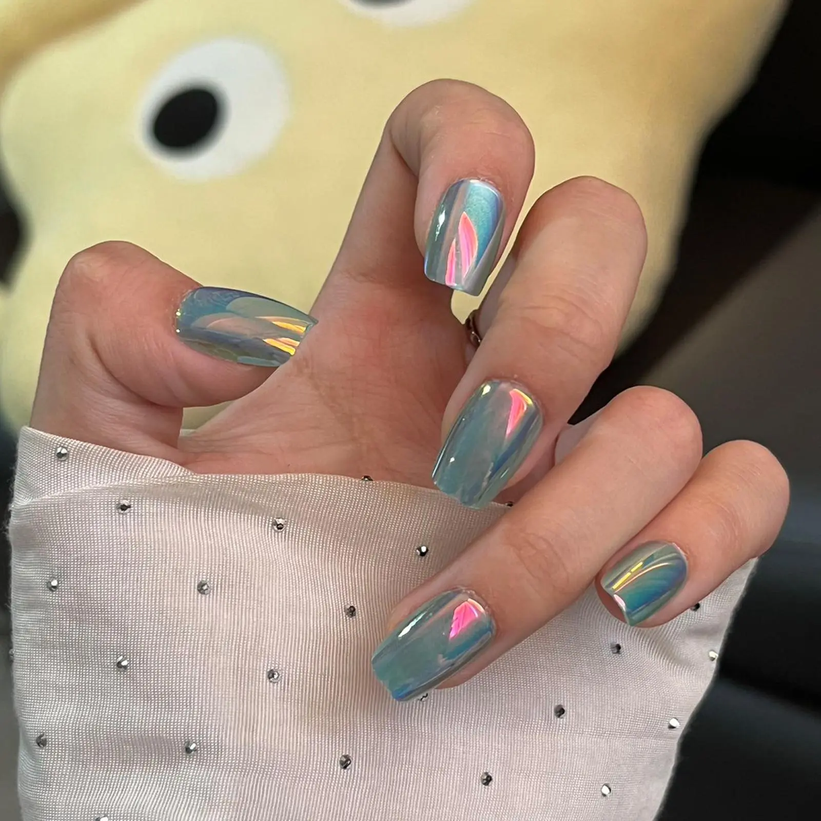 Short Square Fake Nail, False Nails, 30pcs/set Salon Quality Nails Glossy Cat Eye Press on Nails Wrap Nail Design with Nail File & Tape, Removable Nail Art Artificial Full Cover, Women Girls DIY Manicure