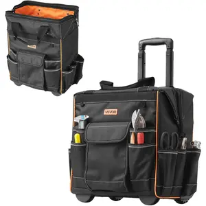 VEVOR 15" Rolling Tool Bag, 110 lbs Load Capacity, 25 Pockets Heavy Duty Roller Tool Bag on Wheels, Adjustable Telescoping Handle & Stable Base, Toolbag Organizers w/Wheels for Construction, Mechanic
