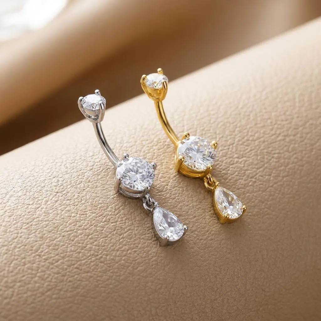 Sparkly CZ Belly Ring in 316L Surgical Steel, Internally Threaded Navel Piercing Jewelry for Women, Hypoallergenic and Water-Resistant for Daily Wear, Belly Rings Piercing Jewelry, Ring Piercing Jewelry