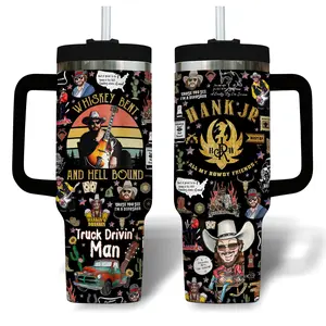 Hank Jr. Music Custom Tumbler With Handle, 40oz Stainless Steel Tumbler With Handle, Leak-Proof and Stylish for Everyday Use