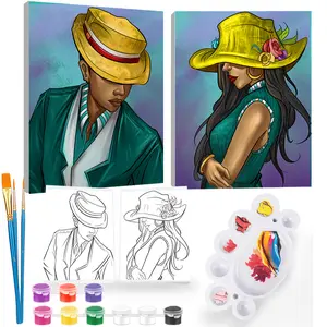 iPaint 2Pcs Paint and Sip Kit for Adults,Pre Drawn Canvas to Paint for Couples Date Night Party, Predrawn Paint Canva Flower Girls Painting Your Spouse Kits,Painting at Home 8×10 inch