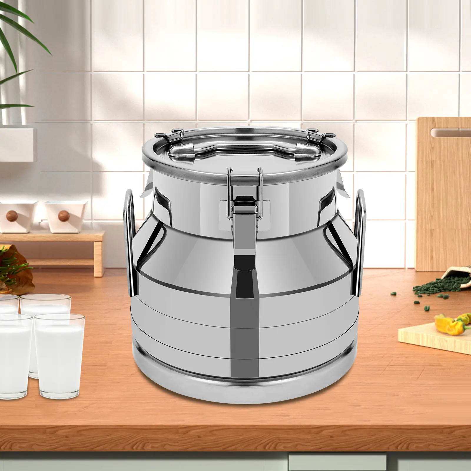 1PC Silver Round Stainless Steel Milk Can 12L Large Capacity Sealed Leak Proof Multi Purpose Storage Canister for Milk Grain Rice Oil Wine