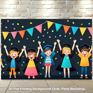 2D Flat, 1pc Kids Graduation Backdrop Banner - Vibrant Suitable for Living Room, Bedroom, Office or Party Decor with Graduation & Diploma, Wall Hanging Background Cloth for Celebration Decoration, 2D Flat