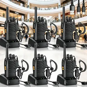 JUCJET 6 Pack Walkie Talkies with Earpieces, 16 Channel Rechargeable Handheld Two Way Radios, Portable Communication Radio with Flashlight & USB Charging Base for Camping