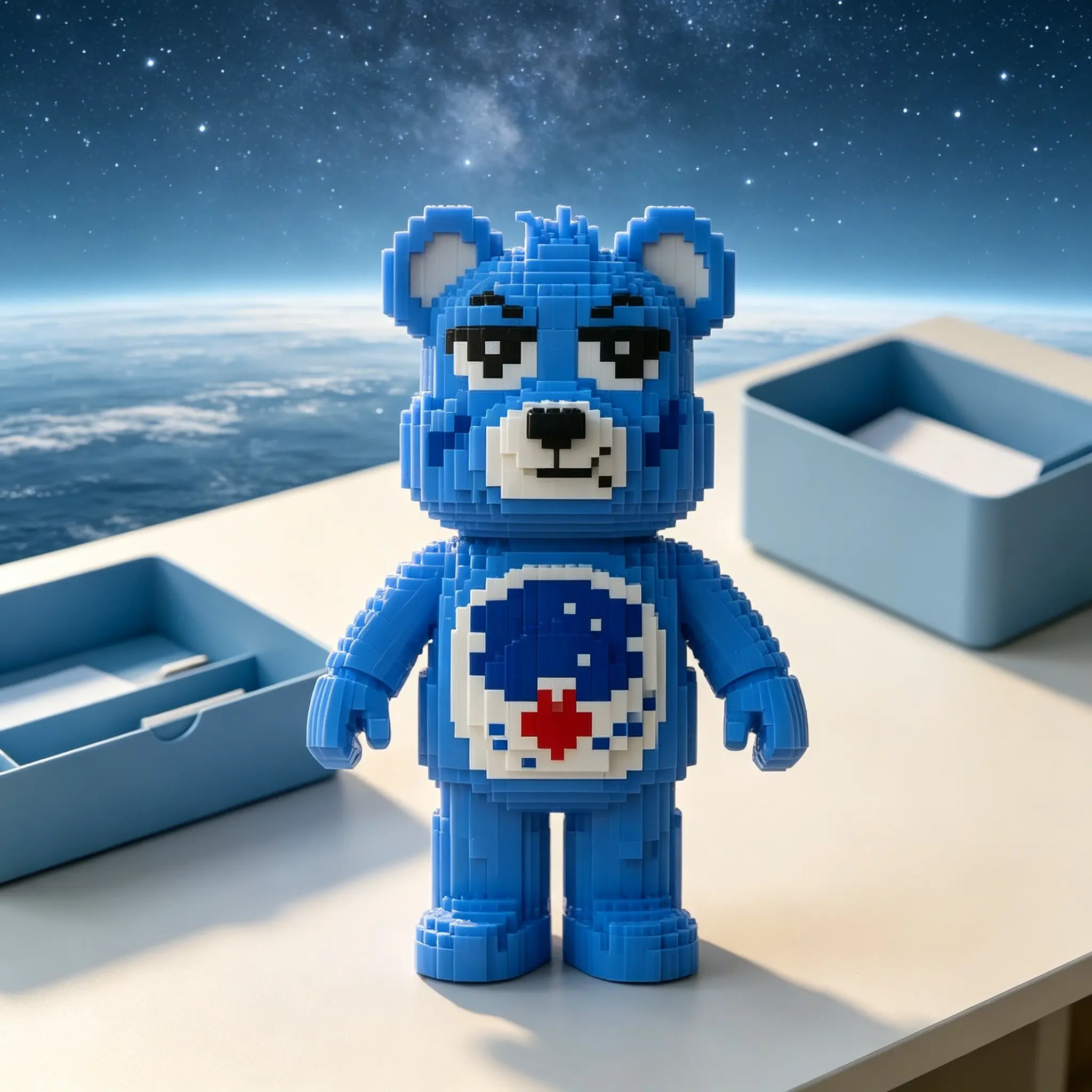 Blue Creative Cute Bear 3D Puzzle Building Blocks Bricks Decoration, Bookshelf Home Office Cabinet Decor, Party Living Room TV Stand Display, Building Block Model