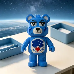 Blue Creative Cute Bear 3D Puzzle Building Blocks Decoration, Bookshelf Home Office Cabinet Decor, Party Living Room TV Stand Display