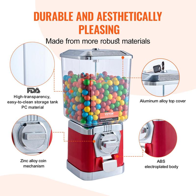 VEVOR Gumball Machine for Kids, TikTokShopBlackFriday, 17"H Home Candy Vending Machine, PC Gumball Dispenser, Bubble Gum Machine for Game Stores, Coin Operated Gumball Bank for Toy Capsules Bouncy Balls Candy, Red