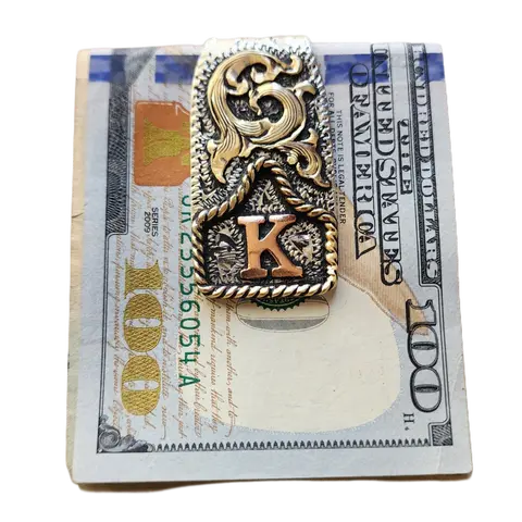 Cow Tag Money Clip. Handmade. Custom Initial Made out of Copper. Hand Engraved. Made to Order.