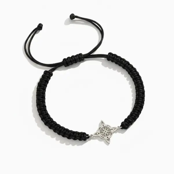 Women's Elegant Fashion Stainless Steel Witch Knot Pendant Bracelet - Handwoven Craft, Adjustable Size Flat Knot Design, Ideal Daily Wrist Ornament for Female Outfit Matching & Gifting