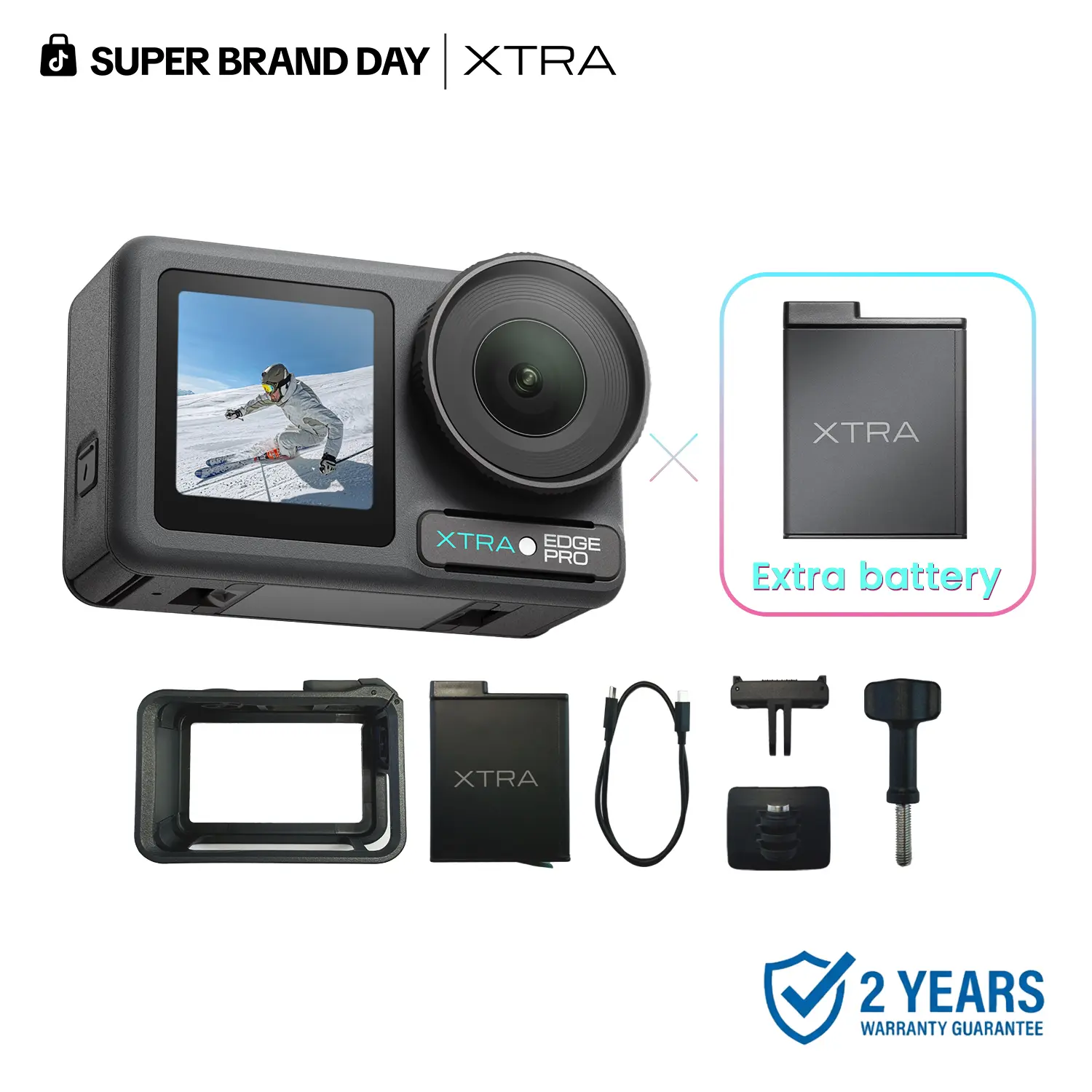 Xtra Edge Action Camera, 1/1.3" Sensor & 4K Cinematic Video, Hyper Stabilization, Waterproof Camera to 52 Ft, 3-Hour Battery, Universal Quick Mount, Vlogging Camera for Adventure Photography