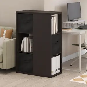 VIOLA Bookcase, 3-Tier Bookshelf, Cube Storage Bookcase, with Storage Bins, 13.6 x 29.3 x 43.8, for Living Room Bedroom Home Office, Dark Oak/Black