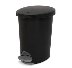 Compact Black Bathroom Waste Bin 2.6 Gallon Step Lid Trash Can for Small Spaces Quiet Hands Free Design