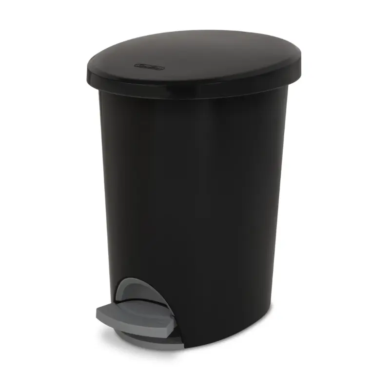 Compact Black Bathroom Waste Bin 2.6 Gallon Step Lid Trash Can for Small Spaces Quiet Hands Free Design