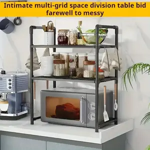 1pcHeavy Duty Adjustable Expandable Microwave Rack, Sturdy Metal Countertop Shelf with Upper & Lower Layer, Space-Saving Over Microwave Stand & Small Appliance Organizer - Easy to Assemble, Kitchen Storage Rack，Kitchen Storage & Organization，Kitchen Shelf