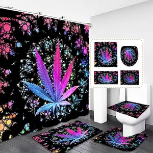 Modern Boho Bathroom Set, Includes Shower Curtain & Mat, Toilet Seat Cover Pad, 12 Hooks, Complete Home Bath Accessories, Bathroom Supplies