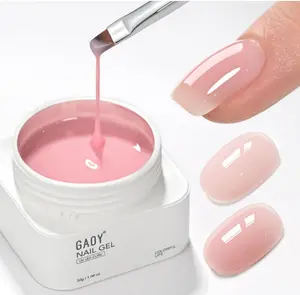 GAOY Colored Builder Base 30g with a Brush, 4-in-1 Long Lasting Nail Builder Gel Nude Pink Natural Jelly, Soak Off UV Light Cure Nail Strengthening, Light Pink