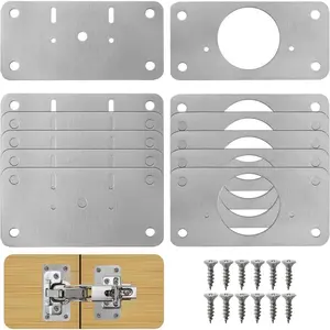 Cabinet Hinge Repair Plate Kit, Stainless Steel Fixing Plates for Cupboard Door Replacement Rust Resistant Easy to Install, 12 count