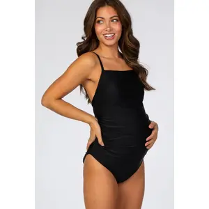 Black Smocked One-Piece Maternity Swimsuit