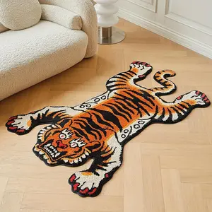 60x40in Tibetan Tiger Area Rug Tufted High Pile Machine Washable Carpet With Nonslip TPR Backing - Bedroom, Bathroom, Living & Dining Room Home Dcor