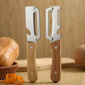 3 in 1  Multi-Functional Vegetable Peeler for Kitchen, Ultra-Sharp Stainless Steel Blade with Wooden Handle and Bottle Opener, For Vegetables or Fruits that Need to Be Peeled