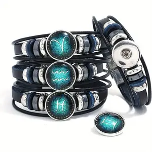 2 Pcs Hand-Woven Multi-Layer Leather Bracelet Set - Zodiac & Twelve Animals Sign Wrap Wristbands for Women and Men, Adjustable Constellation Themed Jewelry, Perfect Valentine's Day & Birthday Gifts bracelets
