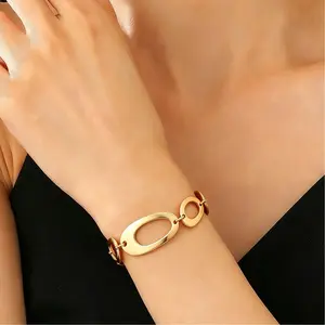 Women's 2-Piece Minimalist Oval Hollow-Out Costume Jewelry Set - Gold, Silver Tone Necklace, Bracelet - Daily, Party Wear, Ideal Gift