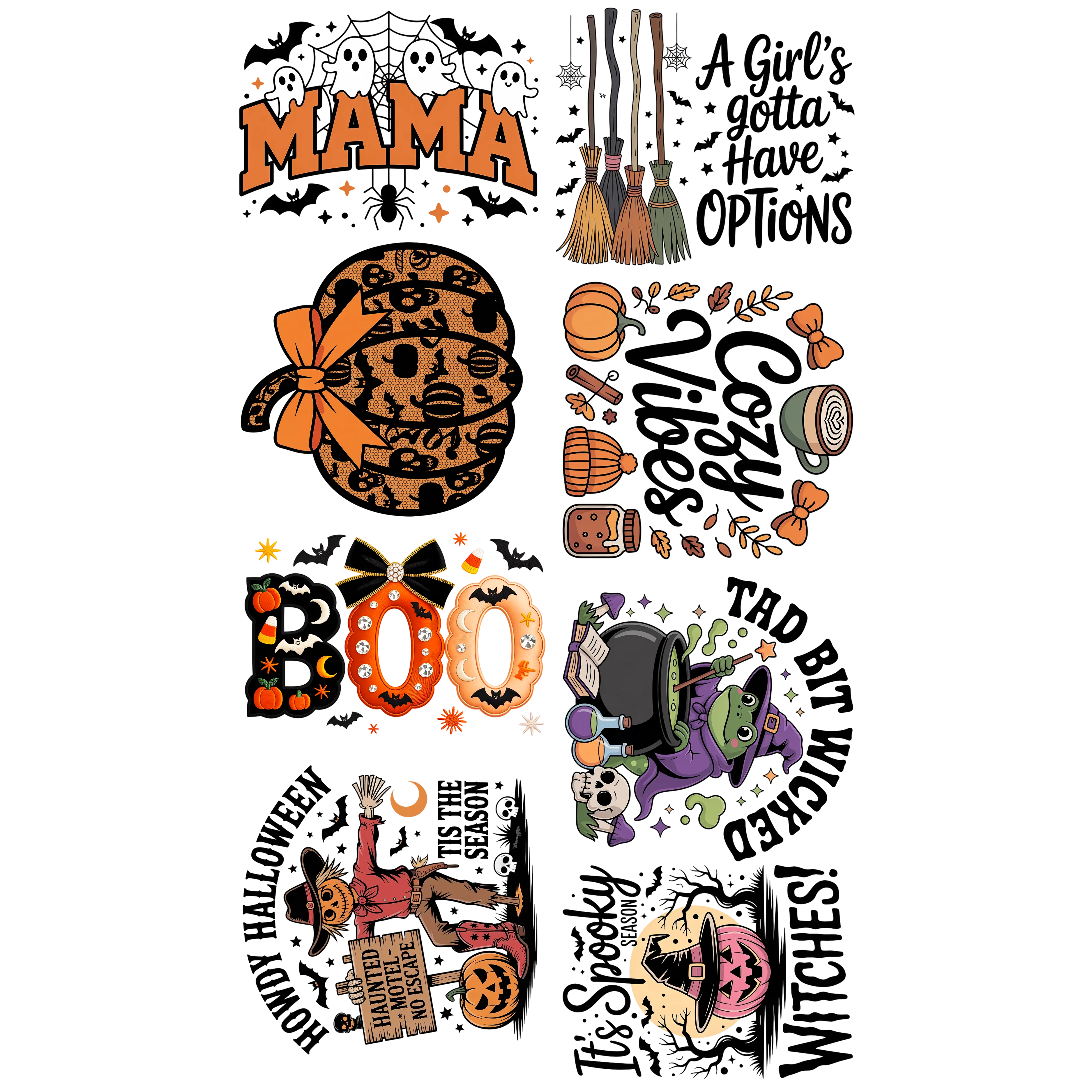 Retro Halloween premade DTF gang sheet 8 adult prints, Halloween Premade DTF Gang sheet, Spooky transfers, Halloween heat transfers
