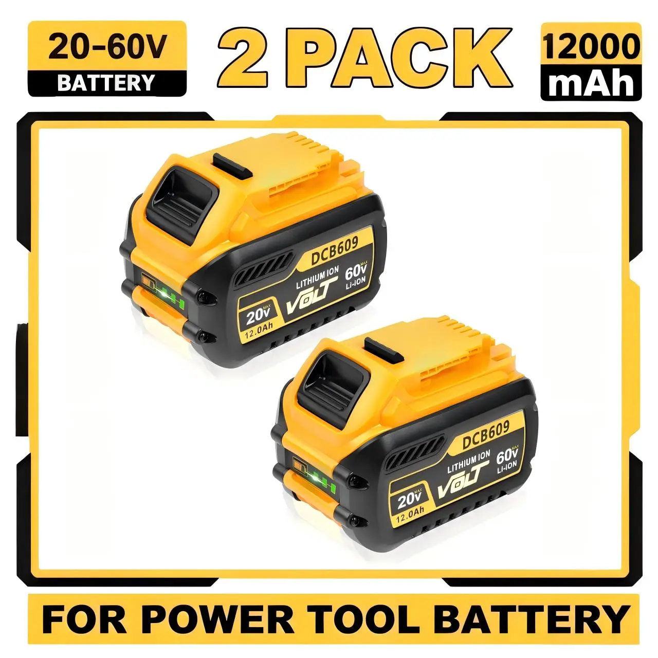 2-Pack 12.0Ah Replacement for DeWalt FlexVolt 20V/60V Max Battery – Compatible with DCB606, DCB609, DCB612,200,205 ,206 Cordless Power Tools