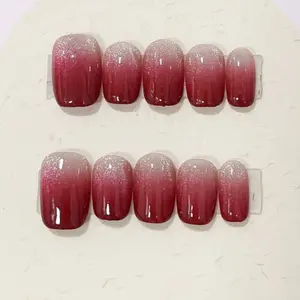 Red Cat‘s Eye Short Square Press On Nail