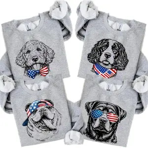 Puppy Love Dog Sweatshirt Showcasing 50 dog breeds in 4th of July Graphic, Cute Puppy Independence Day Shirt for Dog Lovers, printed on a cozy Gildan Sport Grey unisex crew