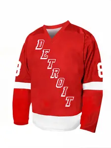 "Men's Detroit 88 Red Hockey Jersey", from the "Christmas Collection", featuring retro classic embroidery stitches, breathable fabric, suitable for team sports wear as well as daily casual wear, Jersey Shirt