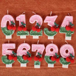 Cherry Number Candle 0-9, Birthday Party Cake Decoration, Event Party Gathering Decor, 1pc Unique Design Candle