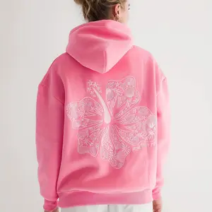 Oversized Floral Hoodie Pullover for Women - Cozy Long Sleeve Sweatshirt with Palm Tree Embroidery, Casual Streetwear Top for Fall/Winter, Casual Wear Hoodie with Oversized Fit and Embroidered Details, Unisex Sweater Hoodie