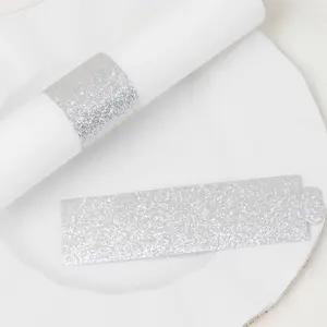 50-Pack Paper Napkin Rings 1.5" Silver Glitter - Disposable Napkin Holders for Parties