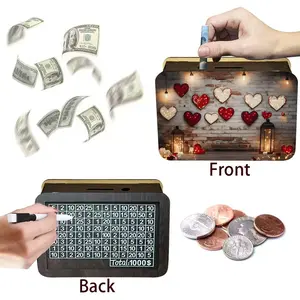Wooden Money Box with Dual-Sided Design, Digital Heart Pattern, Ideal for Teenagers, Holiday Gift, Birthday Party, School Season, Wooden Savings Box, Coin Piggy Bank, Coin Counter