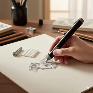 Professional Electric eraser Kit with Interchangeable tips - portable Precision Tool for detail Erasing, highlighting, and sketching. anti-mistouch Design, Perfect for Artists, drafting, and creative projects.