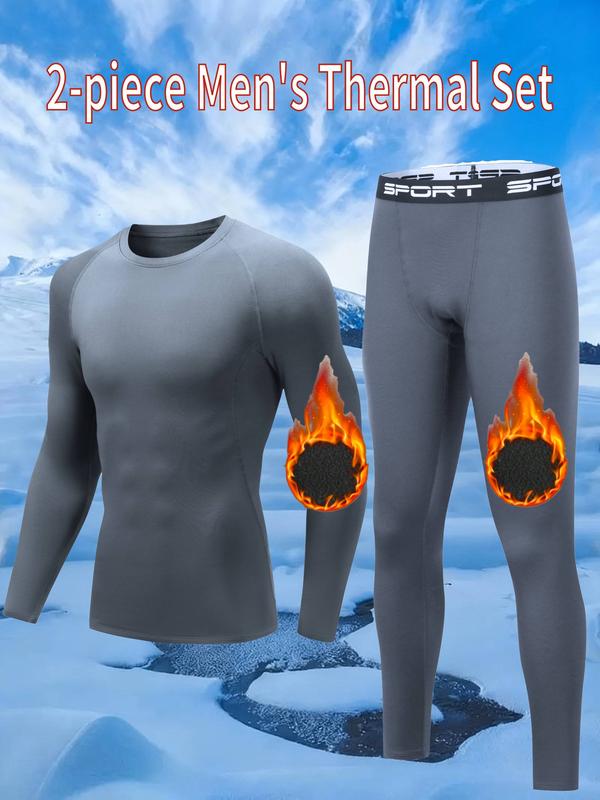 Men's Thermal Underwear Set 2 Pieces Fleece Lined for Home Wear Includes Top and Pants Menswear black sport active  joggers thermal coverall
