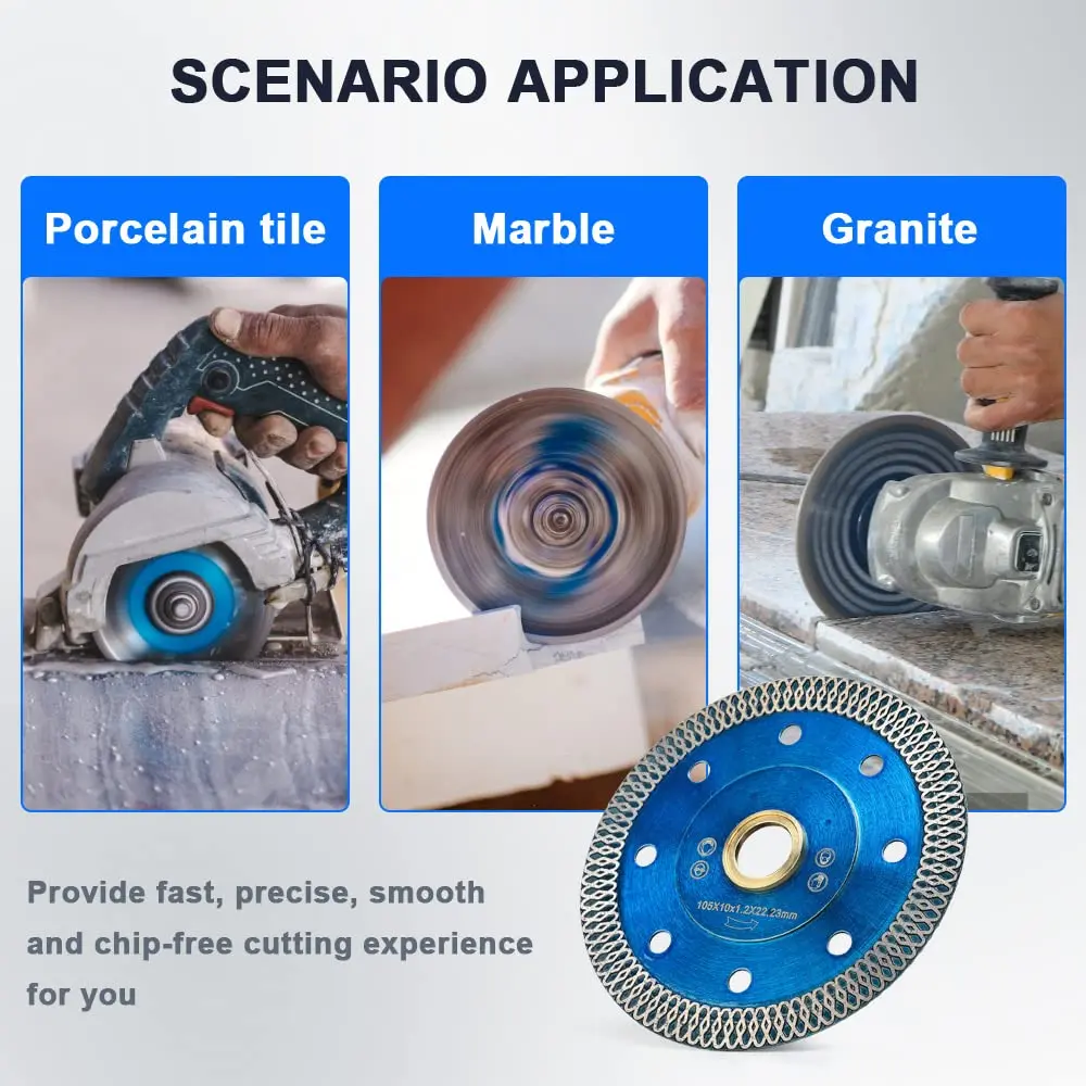 Ultra-Thin Diamond Ceramic Tile Saw Blade Set, Blue Design, Wet Cutting for Ceramics Porcelain Marble Granite, 3-Piece Kit