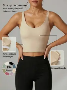 Women's Solid Color Sports Bra, Workout Bras, Casual Comfortable Breathable Crop Sports Top for Yoga Gym Workout Running, Ladies Sportswear for All Seasons