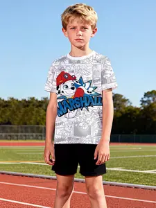 Paw Patrol Marshall Two-Piece Short Sleeve and Shorts Set, 100% polyester casual loose fit set, fun printed patterns for summer, outdoor sports T-shirt set, perfect gift for boys