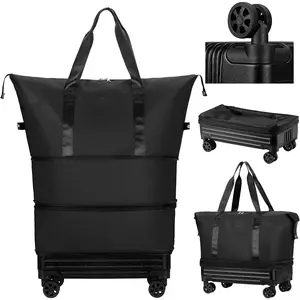 Duffle Bag with Wheels,Foldable Duffle Bag for Travel,Large Suitcases with Wheels,Foldable Travel Bags,Expandable Luggage,Carry  Luggage for Women Men (Black)