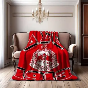Delta Sigma Theta Sorority Emblem 1913 Red and White Plaid Flannel Blanket - Featuring the Greek letters ΔΣΘ, suitable for all seasons, can be used as a sofa blanket, bed blanket, or office shawl - Modern style sorority pride gift birthday celebration