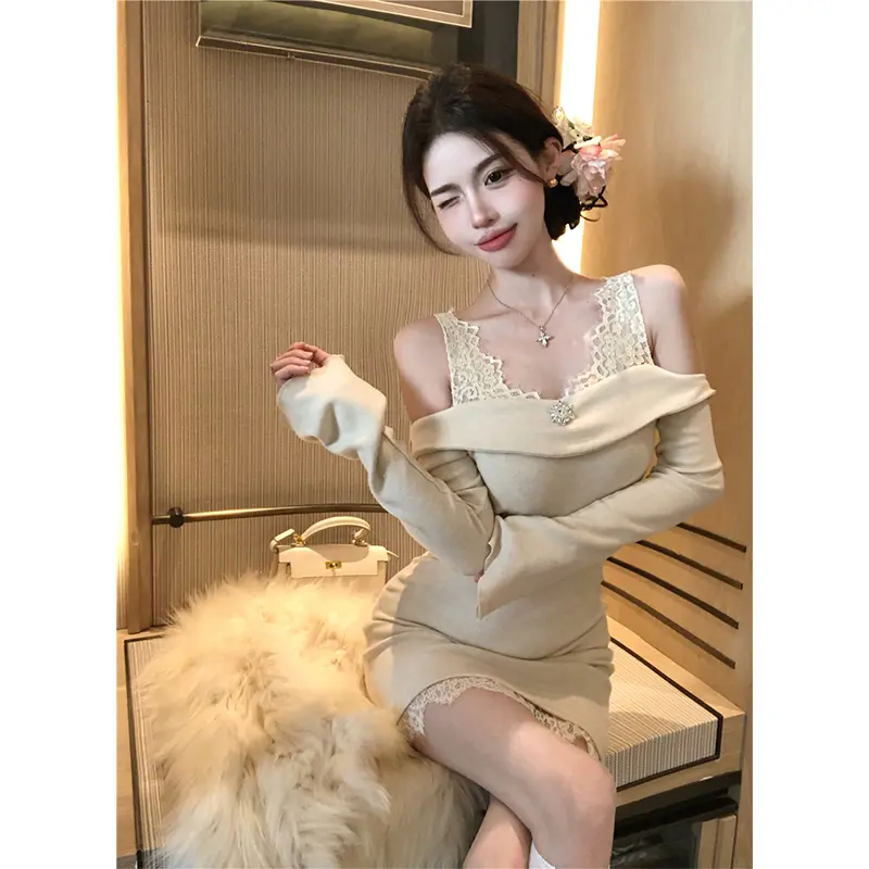 2025 Sexy Black Knitted Mini Dress Women Lace Off Shoulder Hip Wrap Dresses Winter Elegant Korean Long Sleeve A Line winter - TikTok Shop 2025 Sexy Black Knitted Mini Dress Women Lace Off Shoulder Hip Wrap Dresses Winter Elegant Korean Long Sleeve A Line winter - TikTok Shop